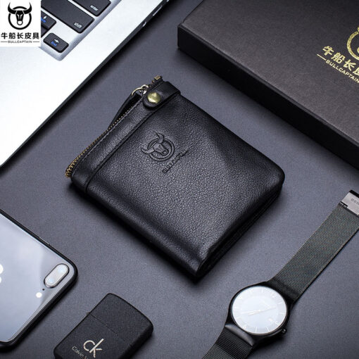 Bullcaptain Men Genuine Leather RFID Blocking 8 Card Holder Zipper Wallet 2 - Image 4