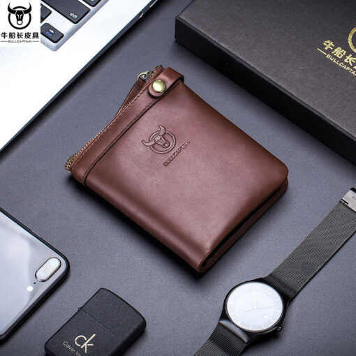 Bullcaptain Men Genuine Leather RFID Blocking 8 Card Holder Zipper Wallet 2