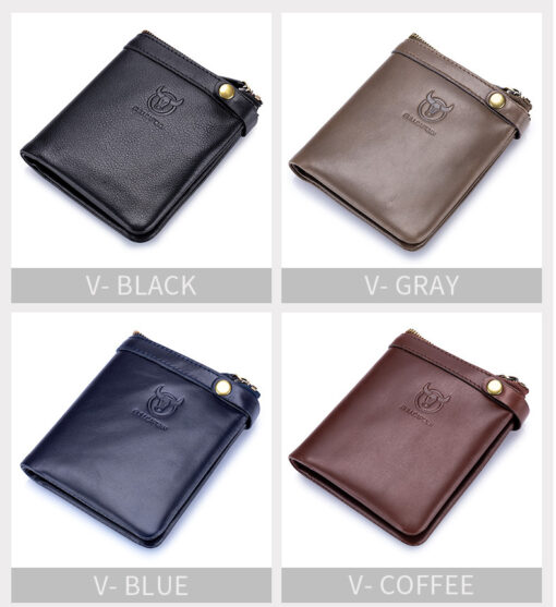 Bullcaptain Men Genuine Leather RFID Blocking 8 Card Holder Zipper Wallet 2 - Image 7