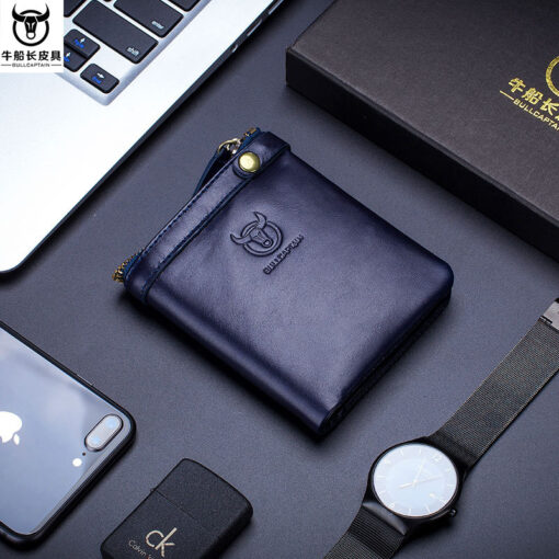 Bullcaptain Men Genuine Leather RFID Blocking 8 Card Holder Zipper Wallet 2 - Image 2