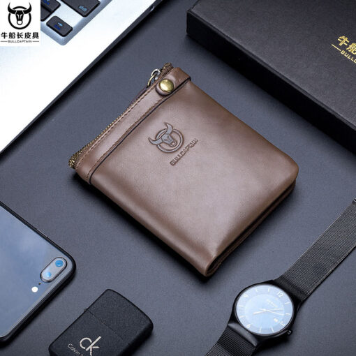 Bullcaptain Men Genuine Leather RFID Blocking 8 Card Holder Zipper Wallet 2 - Image 5