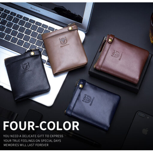 Bullcaptain Men Genuine Leather RFID Blocking 8 Card Holder Zipper Wallet 2 - Image 8