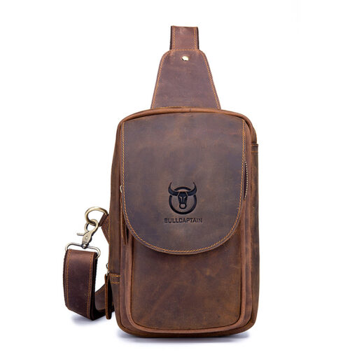 Bull Captain Crossbody Bag Crazy Horse Leather Men Sling Chest Bags