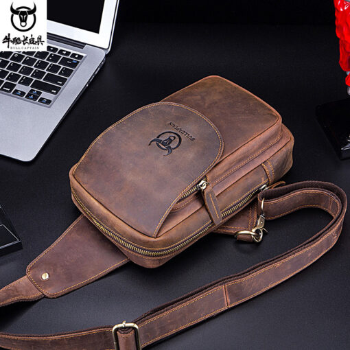 Bull Captain Crossbody Bag Crazy Horse Leather Men Sling Chest Bags - Image 2