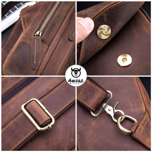 Bull Captain Crossbody Bag Crazy Horse Leather Men Sling Chest Bags - Image 3