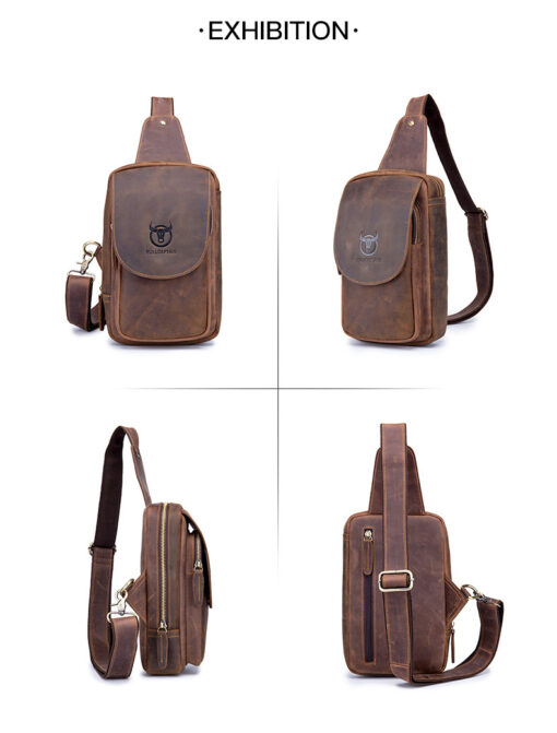 Bull Captain Crossbody Bag Crazy Horse Leather Men Sling Chest Bags - Image 4