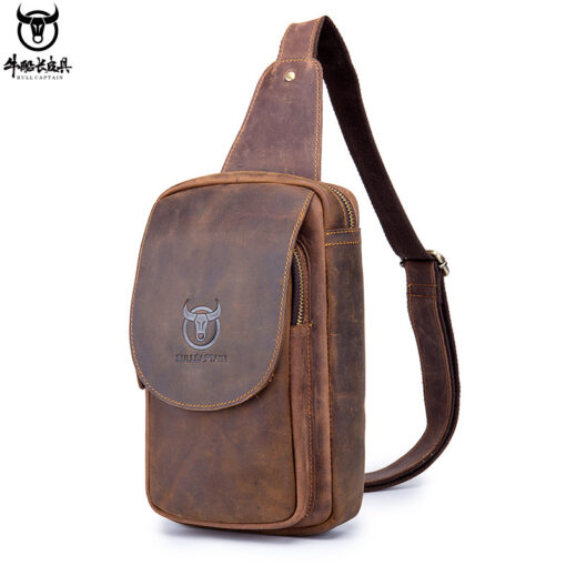 Bull Captain Crossbody Bag Crazy Horse Leather Men Sling Chest Bags - Image 7