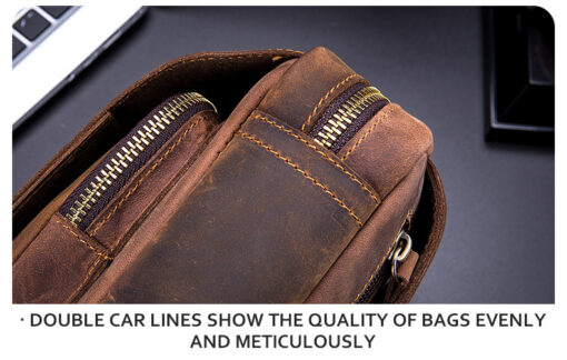 Bull Captain Crossbody Bag Crazy Horse Leather Men Sling Chest Bags - Image 8