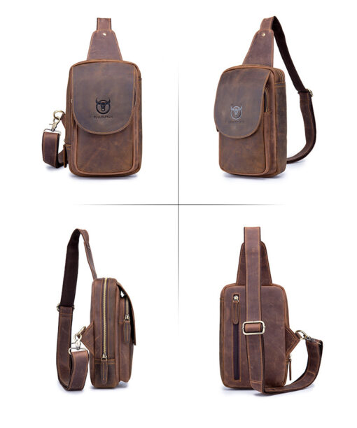 Bull Captain Crossbody Bag Crazy Horse Leather Men Sling Chest Bags - Image 9