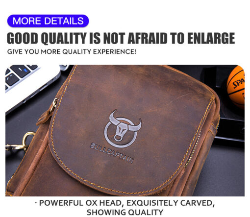 Bull Captain Crossbody Bag Crazy Horse Leather Men Sling Chest Bags - Image 13