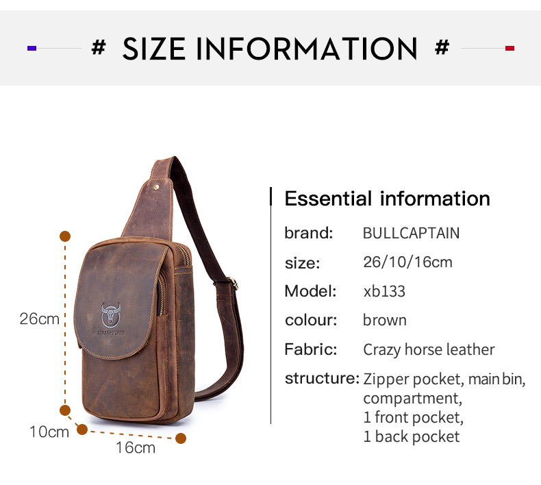 Bull Captain Crossbody Bag Crazy Horse Leather Men Sling Chest Bags ...