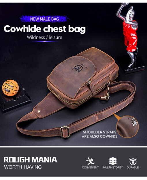 Bull Captain Crossbody Bag Crazy Horse Leather Men Sling Chest Bags - Image 16