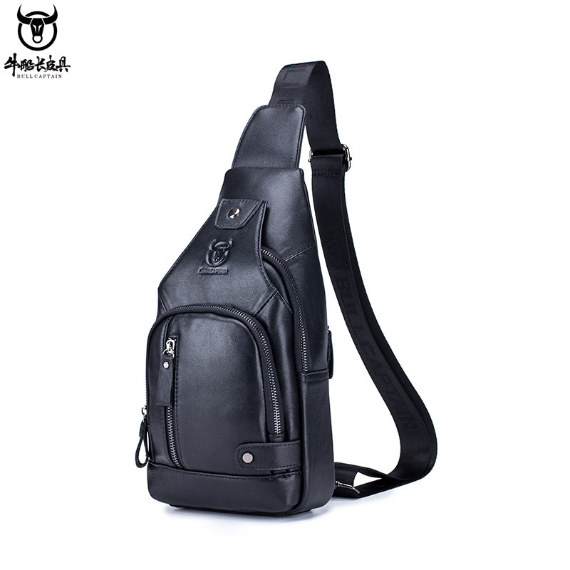 Bull Captain Leather Men Sling Bags Travel Crossbody Chest Bag Hiking ...