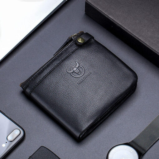 Bullcaptain Men Genuine Leather RFID Blocking 8 Card Holder Zipper Wallet 1 - Image 3