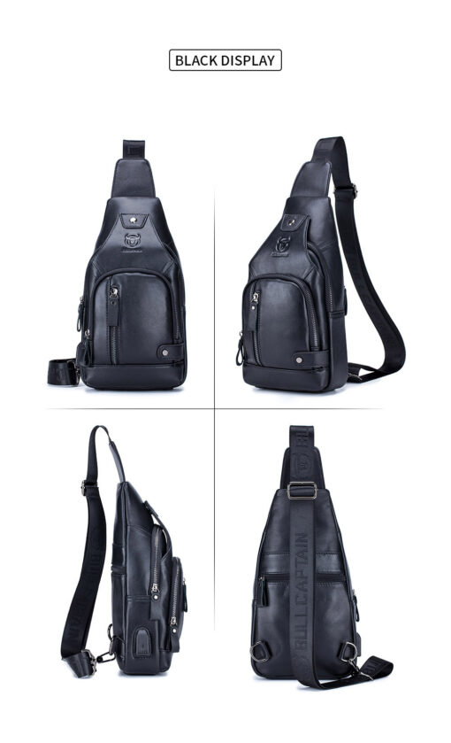 Bull Captain Leather Men Sling Bags Travel Crossbody Chest Bag Hiking - Image 11