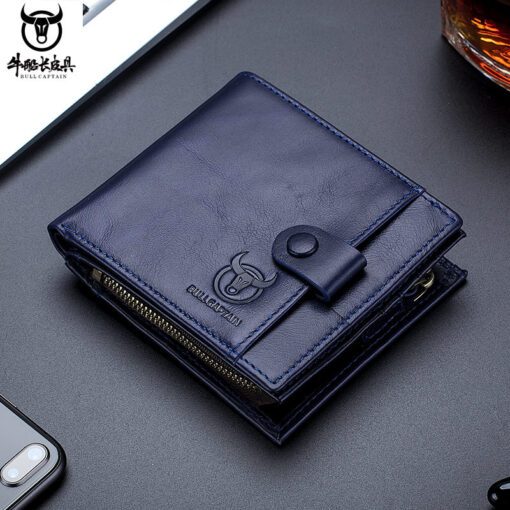 Bullcaptain Men Cowhide Retro 10 Card Photo Slots Zipper Coin Bag Long Purse Short Wallet QB038 side - Image 8