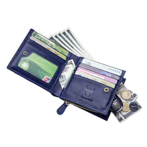 Bullcaptain Men Cowhide Retro 10 Card Photo Slots Zipper Coin Bag Long Purse Short Wallet QB038 side - Image 11