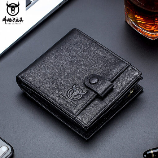 Bullcaptain Men Cowhide Retro 10 Card Photo Slots Zipper Coin Bag Long Purse Short Wallet QB038 side - Image 12