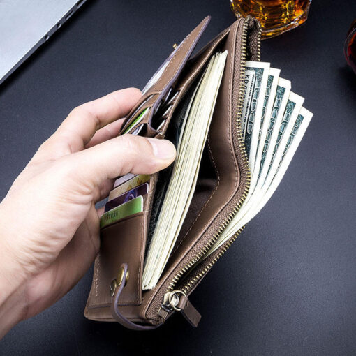 Bullcaptain Men Genuine Leather RFID Blocking 8 Card Holder Zipper Wallet 2 - Image 9