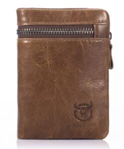 Bull Captain Men??s Genuine Leather Wallet Bifold Zippers Purse