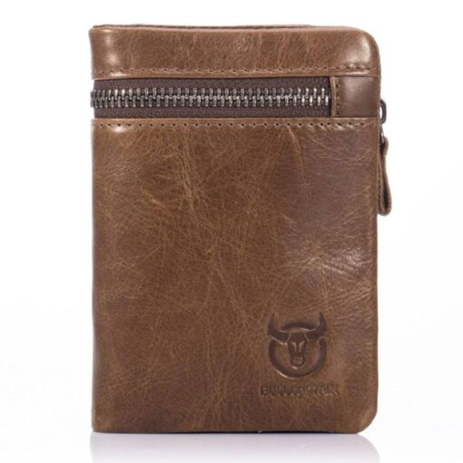 Bull Captain Men??s Genuine Leather Wallet Bifold Zippers Purse