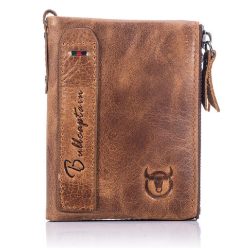 Bullcaptain Men Zipper Minimal Wallet Genuine Leather Short Wallet Vintage Coin Bag - Image 10