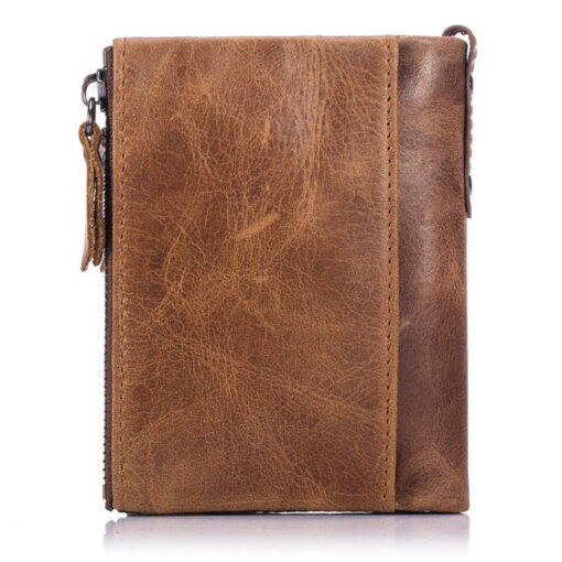 Bullcaptain Men Zipper Minimal Wallet Genuine Leather Short Wallet Vintage Coin Bag - Image 9