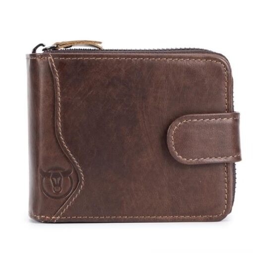 Bullcaptain Cowhide Short Wallet Zipper Coin Bag with 16 Card Slots - Image 2