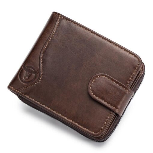 Bullcaptain Cowhide Short Wallet Zipper Coin Bag with 16 Card Slots - Image 9