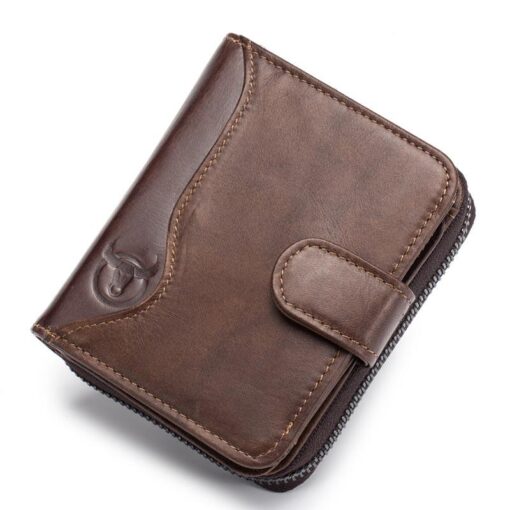 Bullcaptain Cowhide Short Wallet Zipper Coin Bag with 16 Card Slots - Image 8