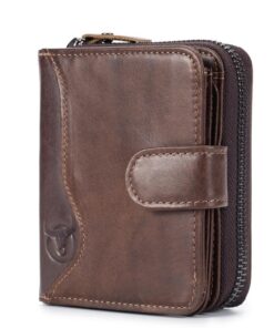 Bullcaptain Cowhide Short Wallet Zipper Coin Bag with 16 Card Slots