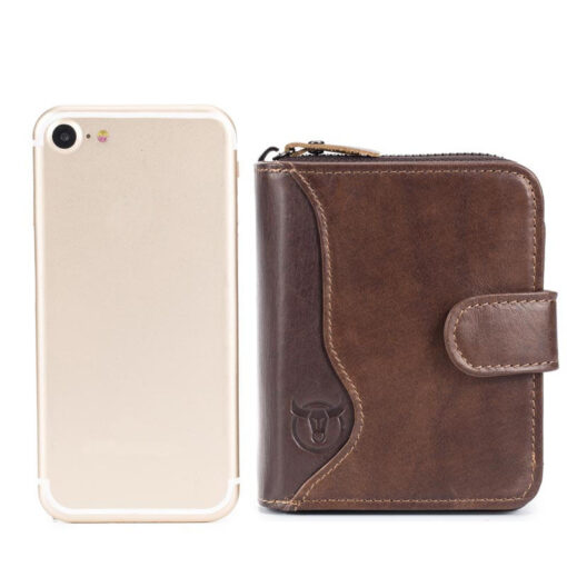 Bullcaptain Cowhide Short Wallet Zipper Coin Bag with 16 Card Slots - Image 6