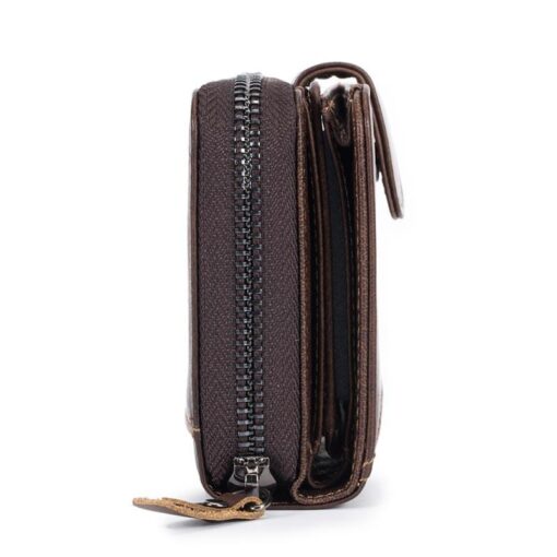 Bullcaptain Cowhide Short Wallet Zipper Coin Bag with 16 Card Slots - Image 5