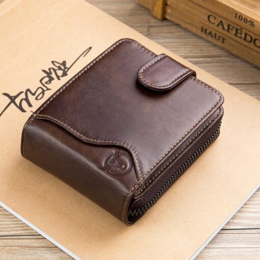 Bullcaptain Cowhide Short Wallet Zipper Coin Bag with 16 Card Slots - Image 4