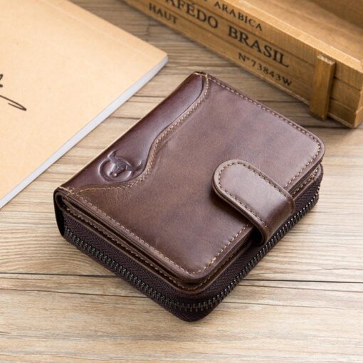 Bullcaptain Cowhide Short Wallet Zipper Coin Bag with 16 Card Slots - Image 3