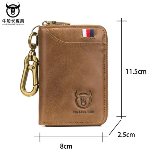 Bullcaptain Men Genuine Leather RFID Blocking 4 Card Holder Zipper Wallet and Key Case - Image 2