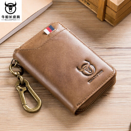 Bullcaptain Men Genuine Leather RFID Blocking 4 Card Holder Zipper Wallet and Key Case - Image 3