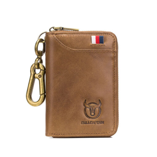 Bullcaptain Men Genuine Leather RFID Blocking 4 Card Holder Zipper Wallet and Key Case - Image 4