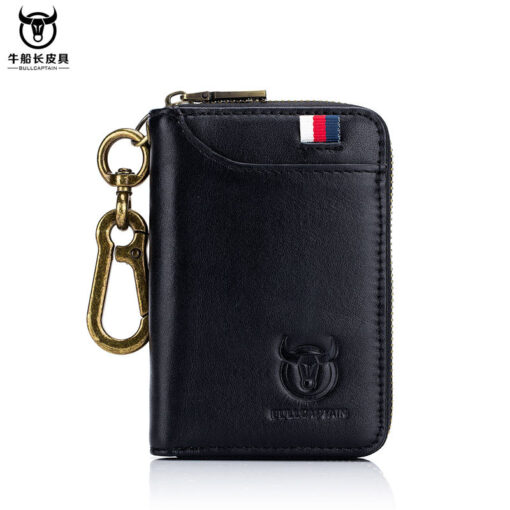 Bullcaptain Men Genuine Leather RFID Blocking 4 Card Holder Zipper Wallet and Key Case - Image 7