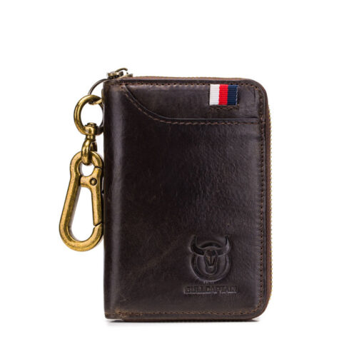 Bullcaptain Men Genuine Leather RFID Blocking 4 Card Holder Zipper Wallet and Key Case - Image 8