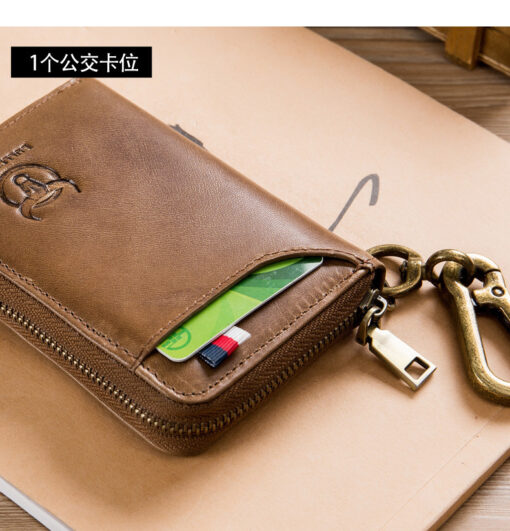 Bullcaptain Men Genuine Leather RFID Blocking 4 Card Holder Zipper Wallet and Key Case - Image 9