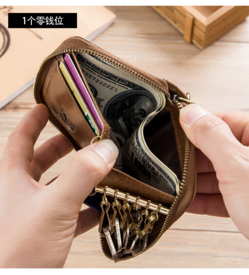 Bullcaptain Men Genuine Leather RFID Blocking 4 Card Holder Zipper Wallet and Key Case - Image 10