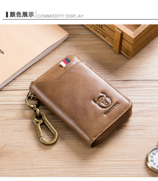 Bullcaptain Men Genuine Leather RFID Blocking 4 Card Holder Zipper Wallet and Key Case - Image 11