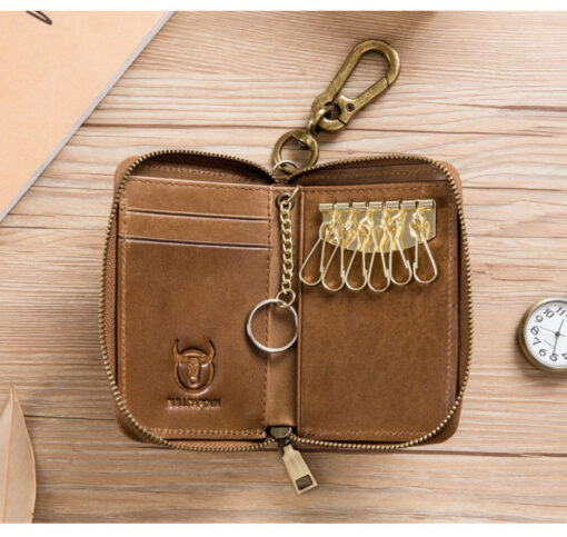 Bullcaptain Men Genuine Leather RFID Blocking 4 Card Holder Zipper Wallet and Key Case - Image 12