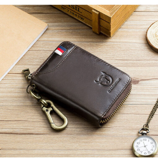 Bullcaptain Men Genuine Leather RFID Blocking 4 Card Holder Zipper Wallet and Key Case - Image 13