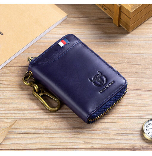 Bullcaptain Men Genuine Leather RFID Blocking 4 Card Holder Zipper Wallet and Key Case - Image 14