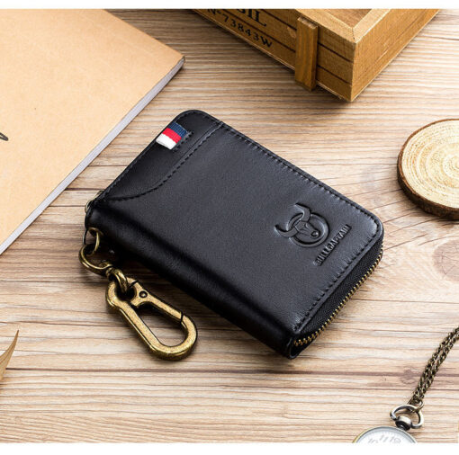 Bullcaptain Men Genuine Leather RFID Blocking 4 Card Holder Zipper Wallet and Key Case - Image 15