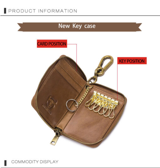 Bullcaptain Men Genuine Leather RFID Blocking 4 Card Holder Zipper Wallet and Key Case - Image 17
