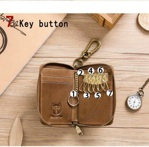Bullcaptain Men Genuine Leather RFID Blocking 4 Card Holder Zipper Wallet and Key Case - Image 22