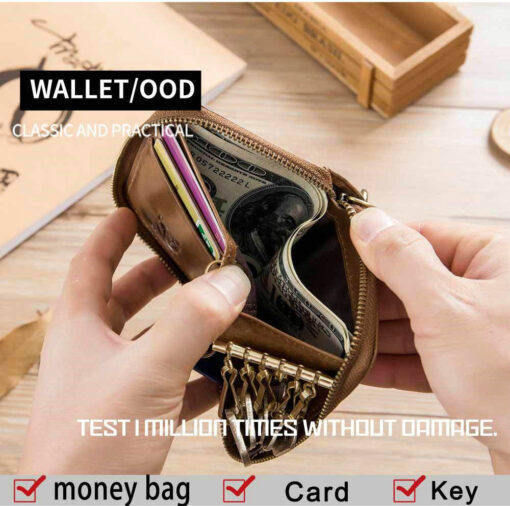 Bullcaptain Men Genuine Leather RFID Blocking 4 Card Holder Zipper Wallet and Key Case - Image 23